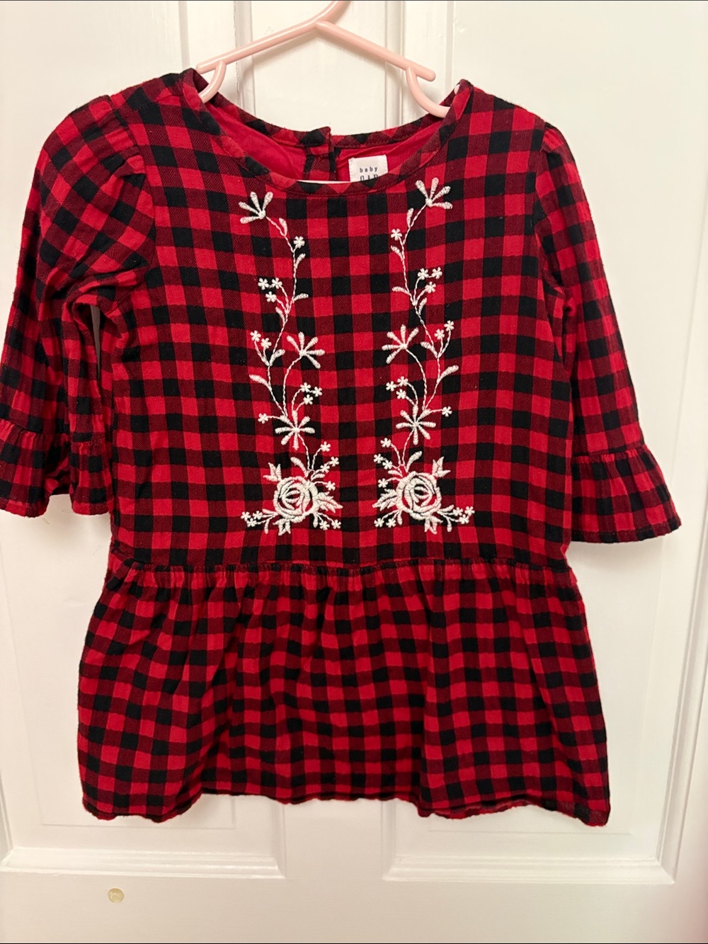 3T Buffalo Plaid Embroidered Drop Waist Dress: back to school, fall, holiday